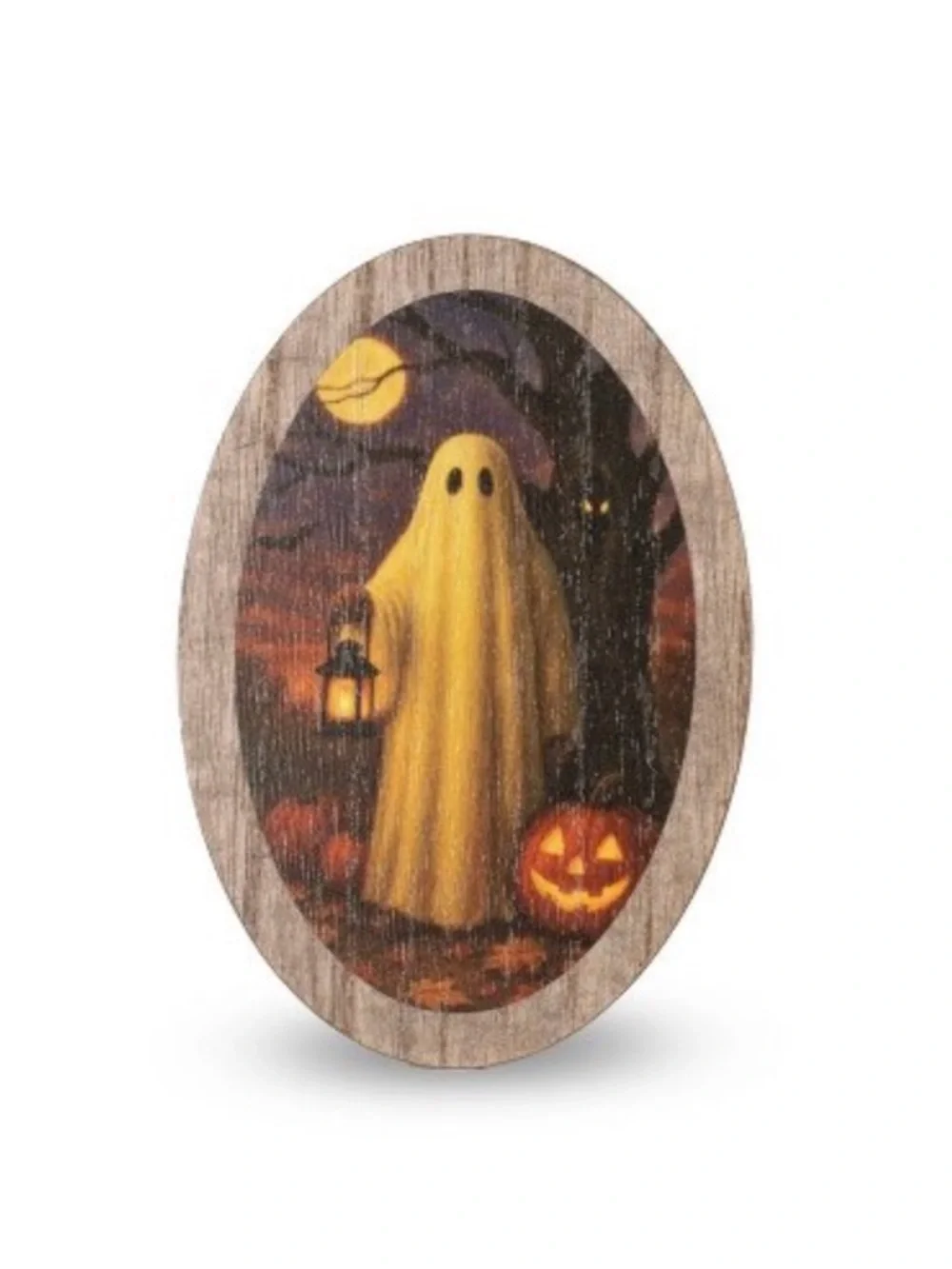 Set of 3 Wood Icon Signs Standing Ghost, Raven, & Black Cat Bullseye Playground